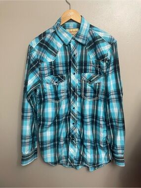 Cowboy Legend Mens Western Plaid Pearl Snap Shirt Medium